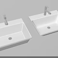 Two Modern White Square Bathroom Sinks With Smooth Surface And Drain Hole 3d model