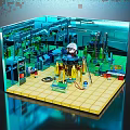 Lego Workspace Interior With Astronaut Figure Equipment Tools Green Pipes And Yellow Tile Floor