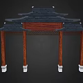 Traditional Chinese Archway With Black Roof Wooden Pillars White Bases And Carved Plaque