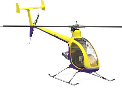 Yellow And Purple Helicopter With Main Rotor Transparent Cockpit Canopy And Landing Gear 3d model