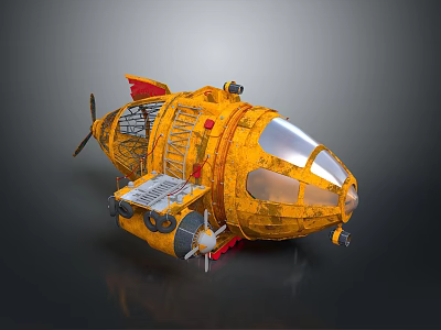 Yellow Mechanical Vehicle 3D Model With Transparent Cockpit Red Details And Metal Ladder 3d model