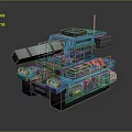 Blue Pixelated Block Style 3D Tank Model with Cannon Tracks and Antenna
