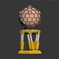 Mechanical Metallic Sphere With Hexagonal Grid And Yellow Support Pillars