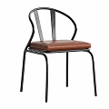 Modern Leisure Chair With Black Metal Frame And Brown Leather Seat