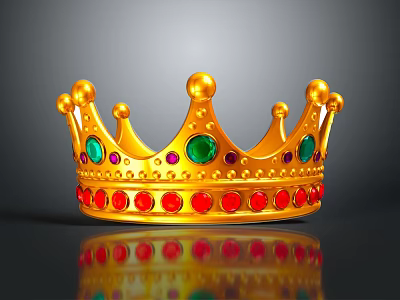 Decorative Golden Crown Household Item With Red Green Gemstones And Reflection 3d model