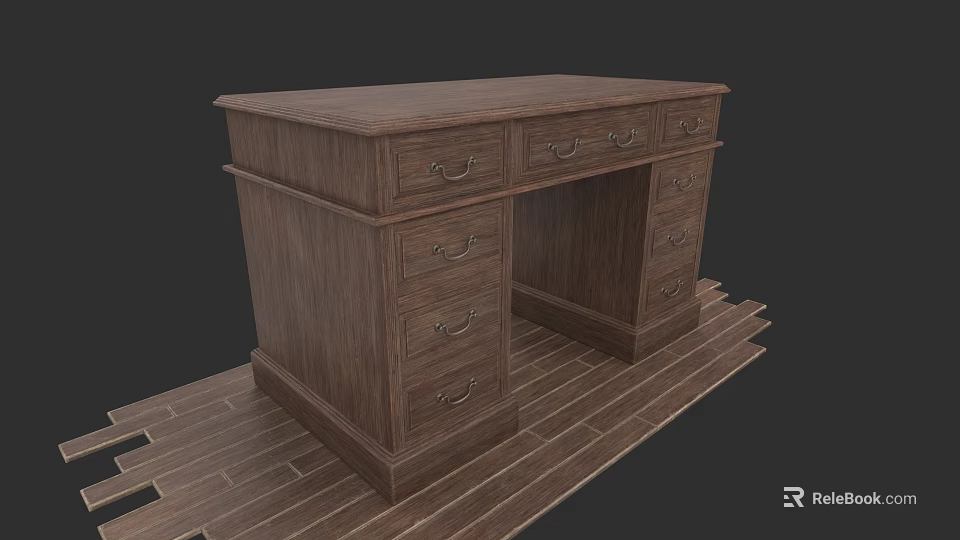 Wooden Dining Table Set with Drawers Cabinets and Wooden Floor Surface 3d model 