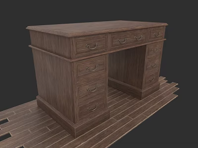 Wooden Dining Table Set with Drawers Cabinets and Wooden Floor Surface 3d model