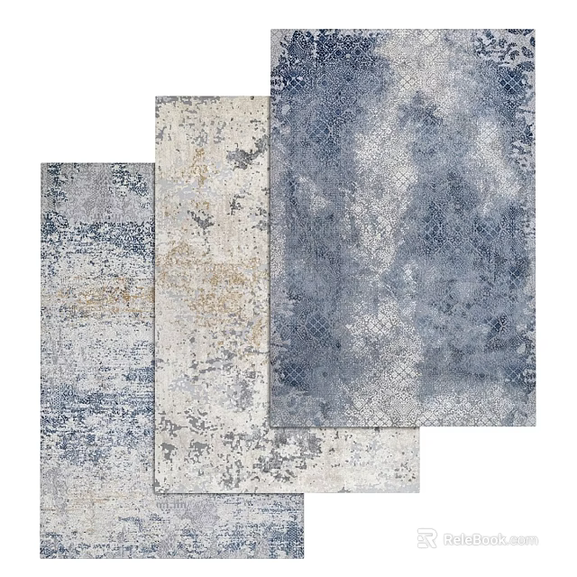 Blue Gray Square Rugs With Abstract Textured Patterns For Modern Home Decor 3d model