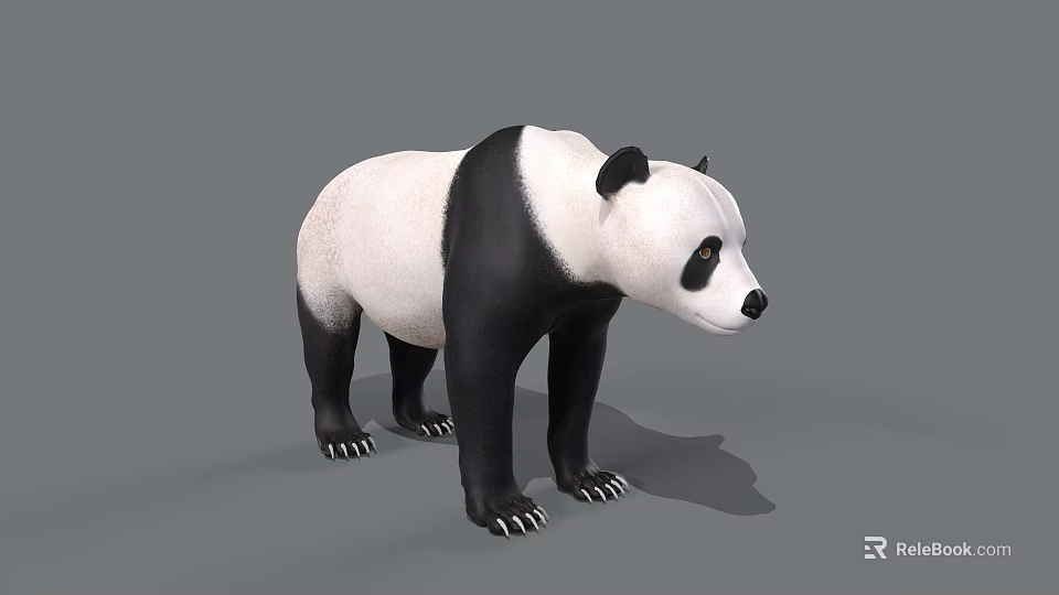 Realistic 3D Panda Model With Black And White Fur Standing On Gray Background 3d model 