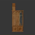 Traditional Wooden Display Cabinet Set With Arched Glass Doors Carved Details And Blue Cushion Drawers