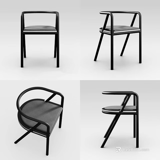 Modern Design Leisure Chair with Black Frame Gray Cushion and Armrest 3d model 