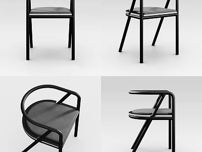 Modern Design Leisure Chair with Black Frame Gray Cushion and Armrest 3d model