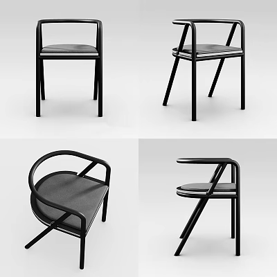 Modern Design Leisure Chair with Black Frame Gray Cushion and Armrest 3d model