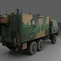 Military Green Camouflage Truck With Multiple Wheels And Utility Cabin