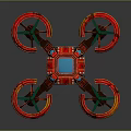 Red Four Rotor Drone With Blue Display And Modern Futuristic Design