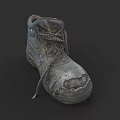 Worn Out Work Boot With Loose Laces And Scuffed Tattered Soles 3d model
