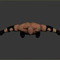 Bald Muscular Man In White Shorts Black Wristbands Knee Pads Boots Standing With Arms Outstretched