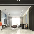 Elegant Modern Living Room Interior with Marble Accent Wall TV Sofa Coffee Table Decor