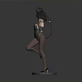 3D Anime Character Model With Cat Ears Tail And Black Bodysuit Standing On Round Base