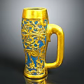 Ornate Blue Mug With Gold Accents And Intricate Floral Patterns