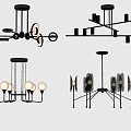 Modern Minimalist Chandeliers with Metal Structures Bulbs and Geometric Design Elements 3d model