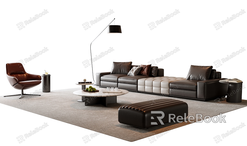 Modern Italian Sofa Coffee Table Combination Leather Sofa Multi-Person Sofa Single Sofa Sofa Stool Side Table Floor Lamp Mother and Mother Coffee Table Ornaments model