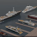 Luxury Yachts Docked at Marina with Various Sizes and Colors on Waterfront