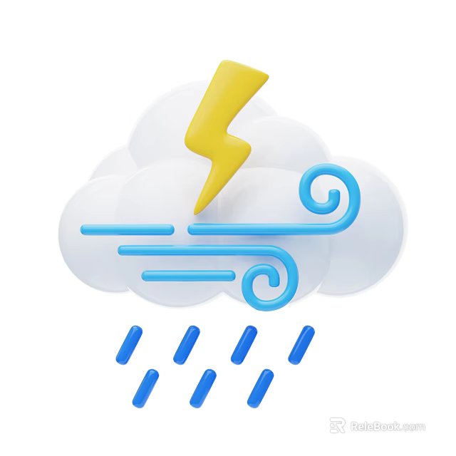 Decorative Weather Themed Ornament Decoration Set With Cloud Lightning Wind And Raindrops 3d model 