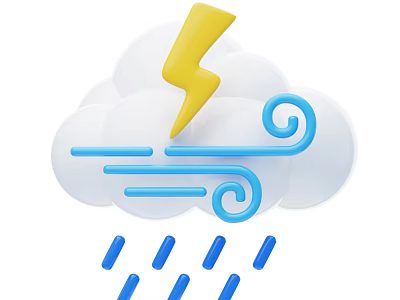Decorative Weather Themed Ornament Decoration Set With Cloud Lightning Wind And Raindrops 3d model