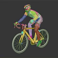 Professional Cyclist In Yellow Jersey And Helmet Riding Yellow Bicycle On Gray Background