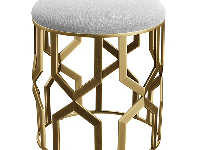 Modern Stylish Stool With Light Gray Padded Seat And Gold Geometric Metal Frame 3d model