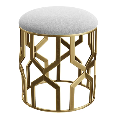 Modern Stylish Stool With Light Gray Padded Seat And Gold Geometric Metal Frame 3d model