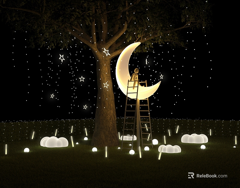 Decorative Commercial Lighting Equipment with Ladder Moon Star and Cloud Lights for Night Decoration 3d model 