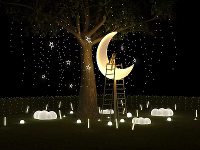Decorative Commercial Lighting Equipment with Ladder Moon Star and Cloud Lights for Night Decoration 3d model