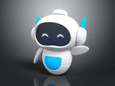 Cute 3D Robot Character In White Blue With Smiling Face And Cartoon Design 3d model