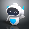 Cute 3D Robot Character In White Blue With Smiling Face And Cartoon Design