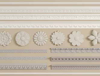 European style gypsum carved combination lamp panel gypsum line 3d model