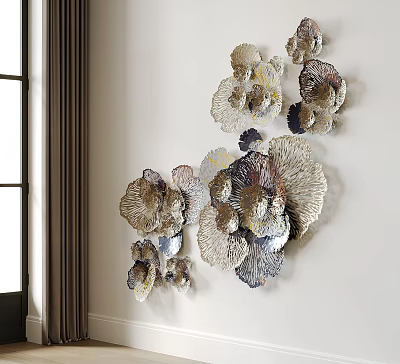 Modern Artistic Wall Decor With Metallic Flower Petal Design In Silver Gold Purple Tones 3d model