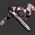 Futuristic Game Character In White And Orange Armor Holding Weapon In Combat Stance
