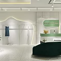 Modern Clothing Store Interior With Hanging Dress Clothes Rack Reception Desk Green Plant And Sofa