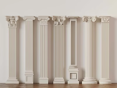 Classical White Columns With Intricate Carvings And Fluted Designs 3d model