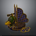 Cosmic Themed Spacecraft Design With Telescope Feature Vibrant Green Purple Yellow Accents Astronomical Wing Structure