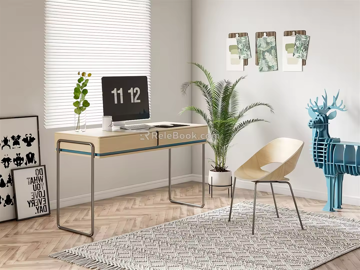 Nordic Desk Chair Desk Chair Combination Decorations Computer Carpet 3d model