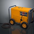 Industrial Yellow Portable Machine with Wheels Control Panel and Connected Cable 3d model