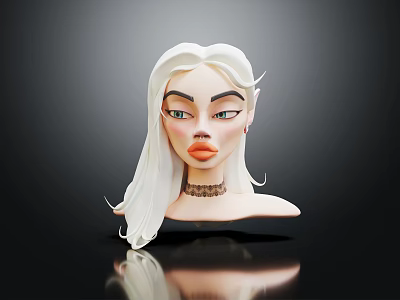 Fantasy Female Character With Long White Hair And Green Eyes 3d model