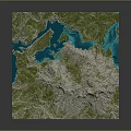Detailed 3D Topographic Map Displaying Green Land Areas Blue Water Bodies Mountains And Lakes