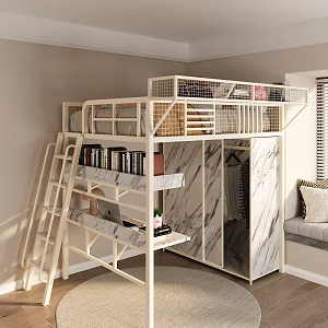 Bedroom with cabinet raised bed 3d model