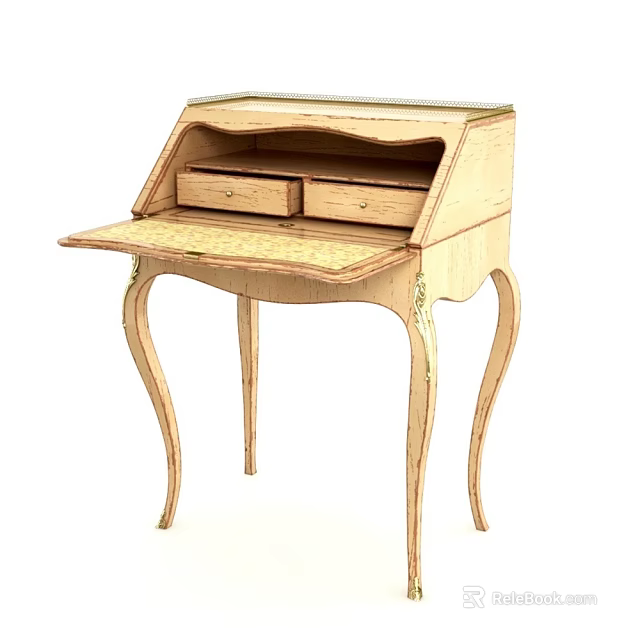 Vintage Dressing Table With Curved Legs Open Drawers And Carved Details 3d model 