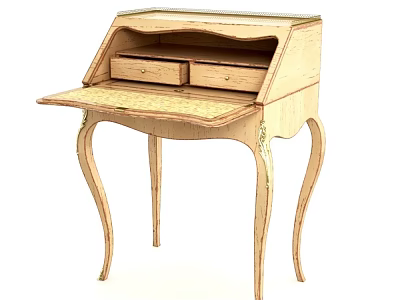 Vintage Dressing Table With Curved Legs Open Drawers And Carved Details 3d model