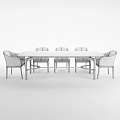 Modern Dark Purple Rectangular Dining Table Set With Light Beige Chairs 3d model